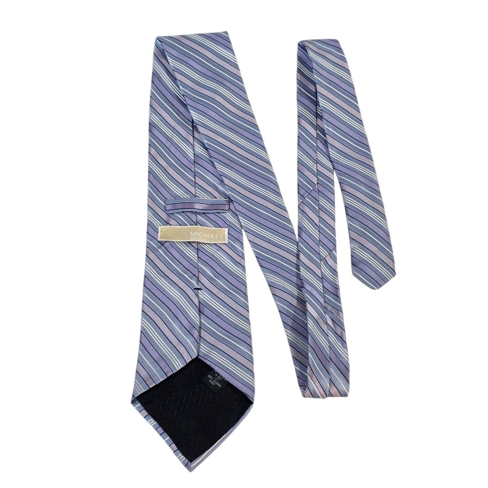 MICHAEL KORS Striped Silk Necktie Blue White Men's Fashion Accessory Designer